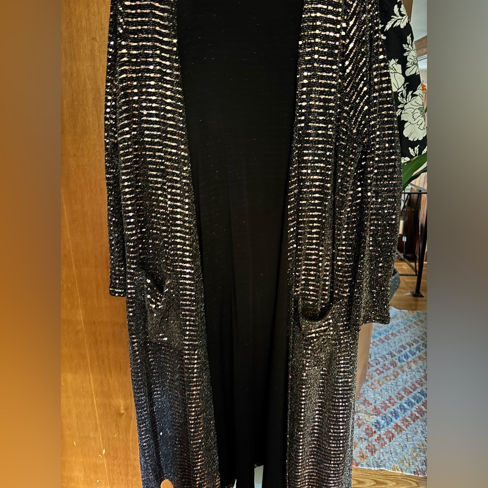 Black and Silver Striped Long Cardigan